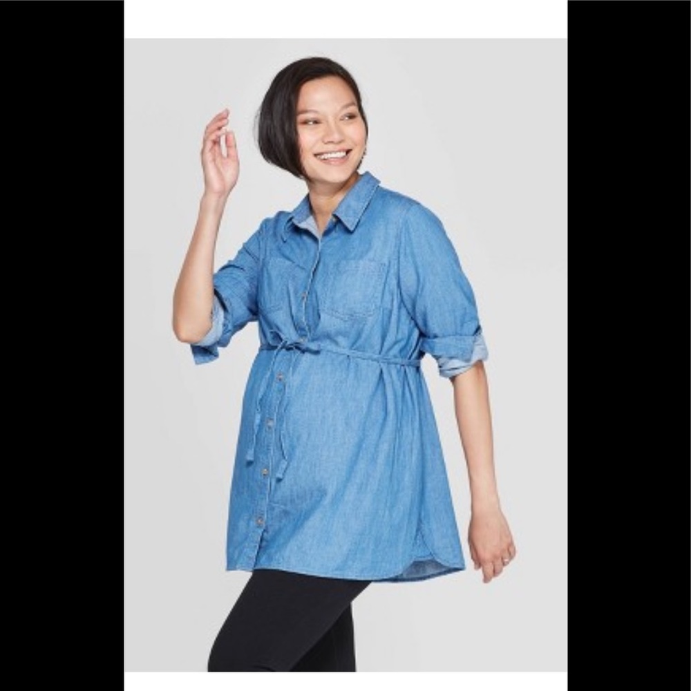 Maternity Long Sleeve Denim Button-Down Mor XXL